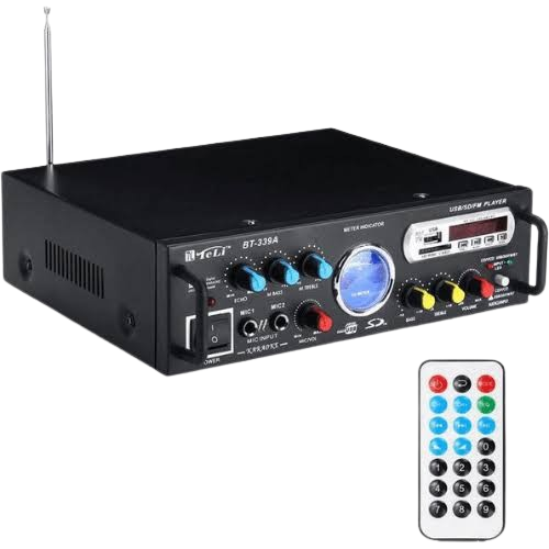 BT-339A 90W 220V/12V Bluetooth Remote Control FM USB SD Card HiFi Audio Power Amplifier